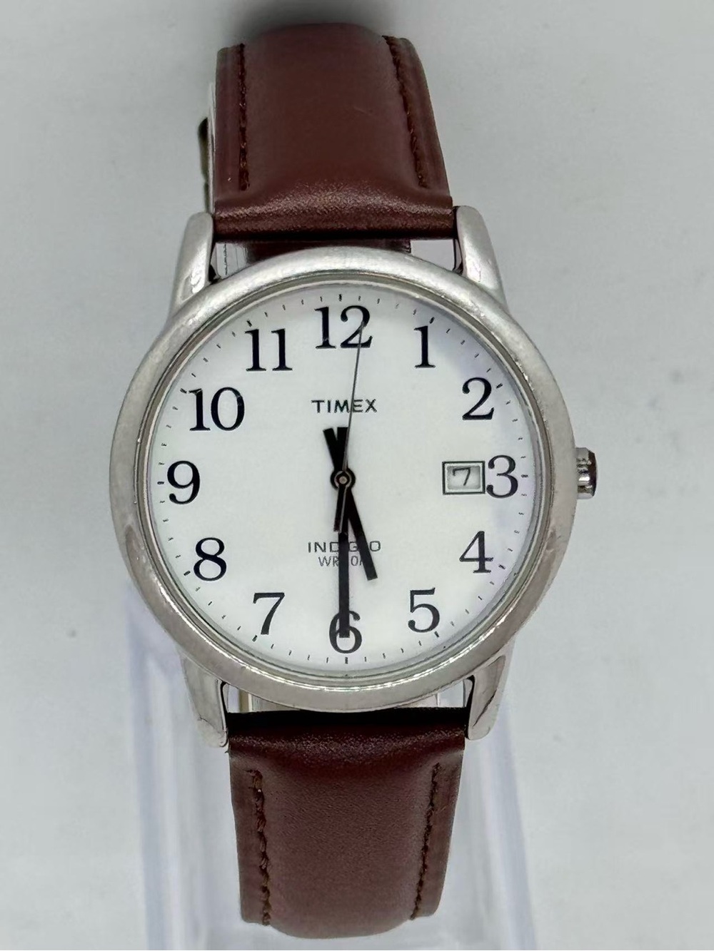 Vintage Timex Men’s Quartz Watch 34mm White Dial New Strap Date New Battery Runs